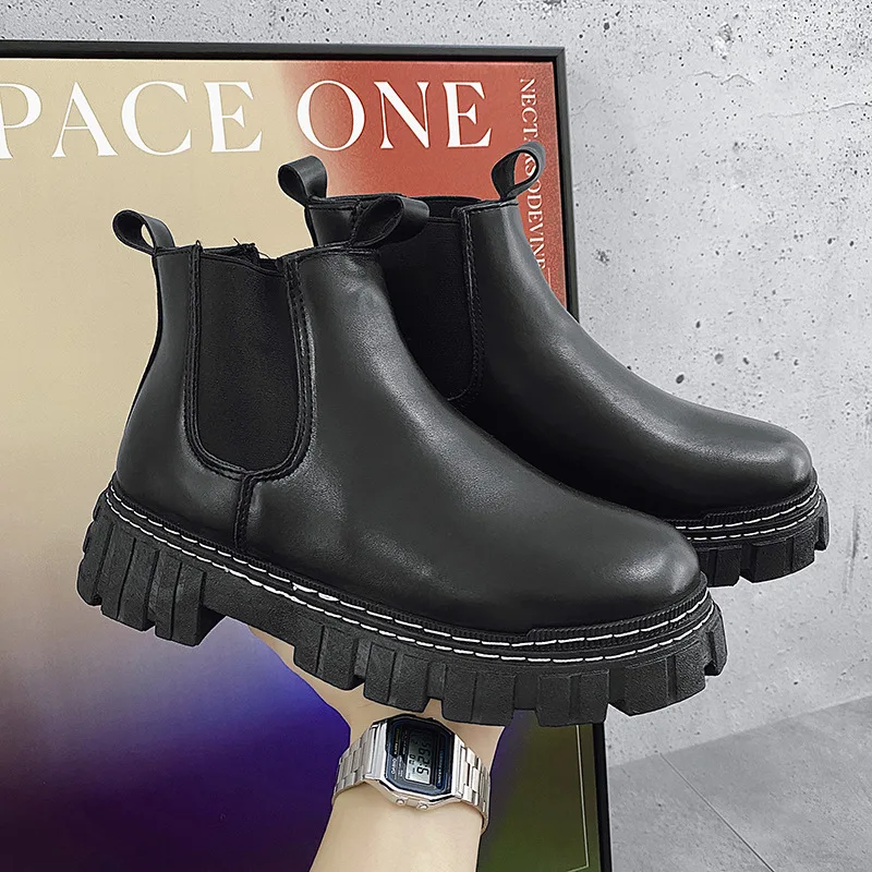 

British Style Men Chelsea Boots High Top Mens Martin Shoes Mid Calf Boot Autumn Winter Men's Fashion Boots
