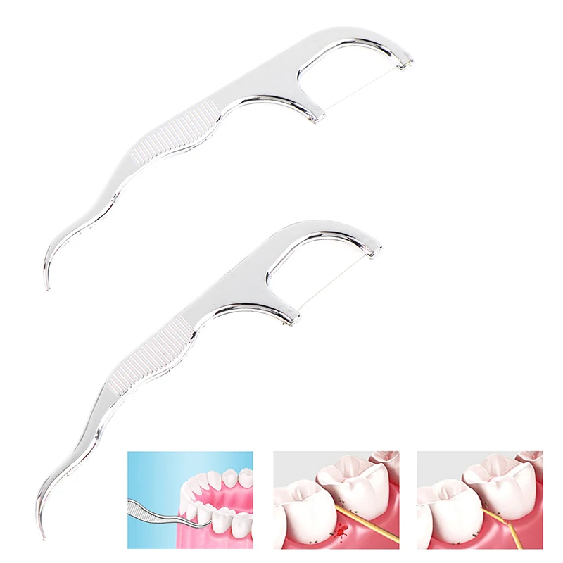 Зубочистка из нержавеющей стали зубная нить многоразовый держатель для чистки