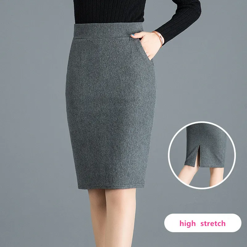 Женская осенне зимняя рабочая одежда юбки карандаш женские однотонные Черные