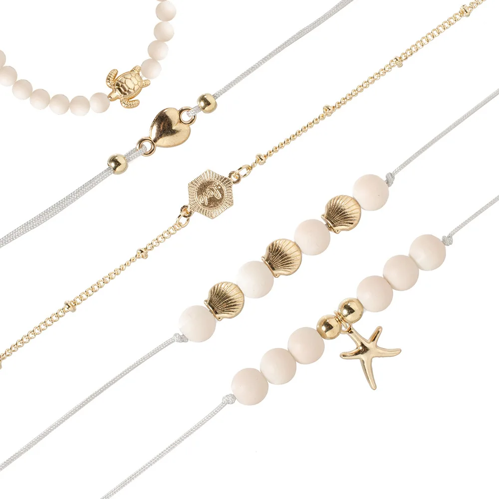 Набор женских браслетов DIEZI в богемном стиле с розовыми бусинами плетеные