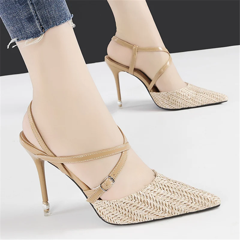 2019 женские летние босоножки на высоком каблуке 10 см пикантные серые абрикосовые