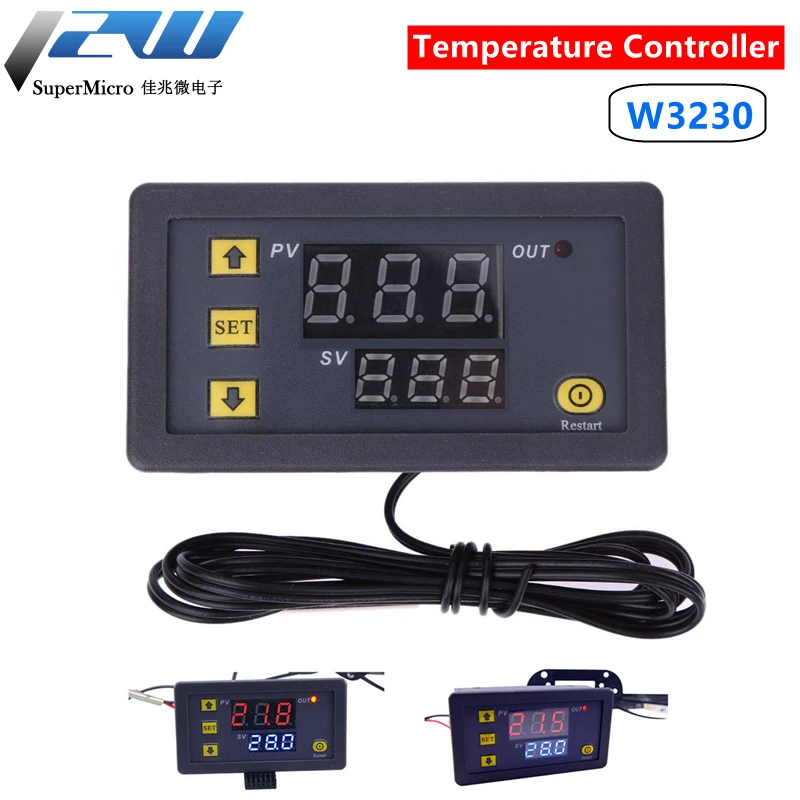 

10pcs W3230 AC 110V-220V DC 12 24V Digital Thermostat Temperature Controller Regulator Heat Cool Control Instruments LED Display