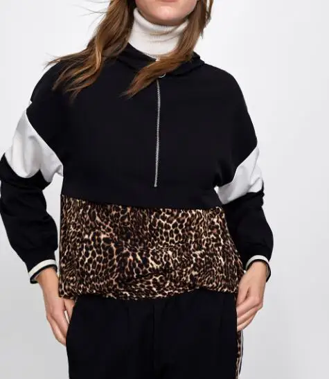 Осенне-зимние женские толстовки в стиле пэчворк с леопардовым принтом