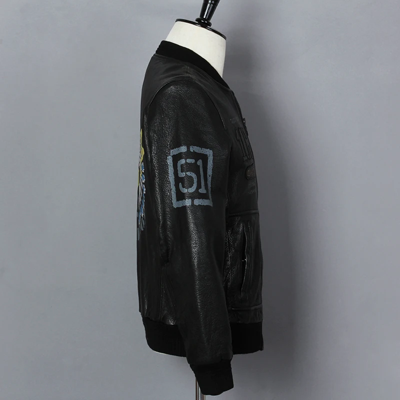 

Fashion Genuine 2021 Leather Jacket Men Black Cow Leather Flight Jacket Slim Fit Men's Baseball Coat Real Leather Bomber Jacket
