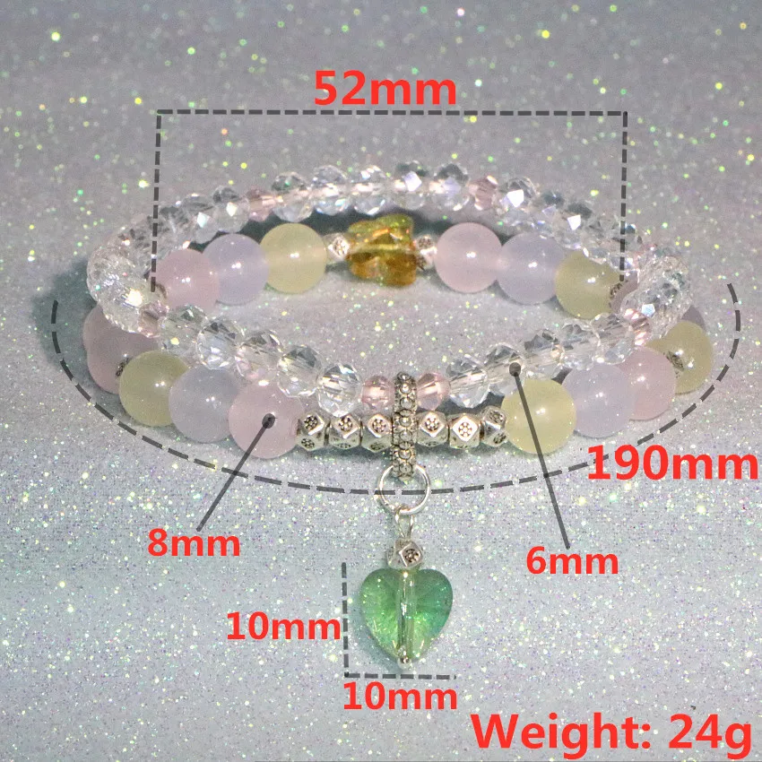 WUBIANLU новый летний двухрядный Jaspers Кристальный кулон в форме сердца браслет для