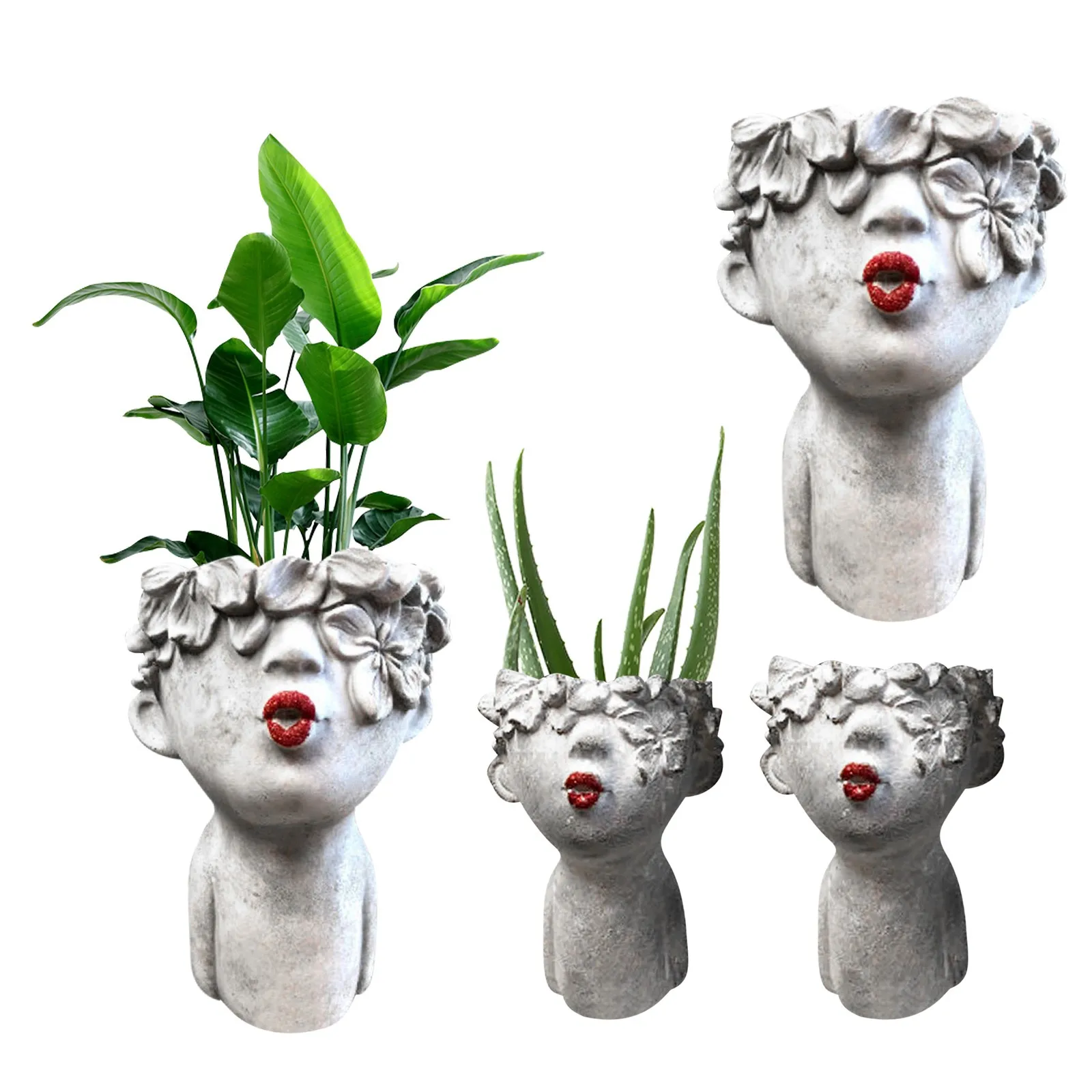 

Female Head Design Succulents Plant Pot With Drainage Hole Cactus Planter Indoor Outdoor Resin Planter Cute Plants Flower Pot