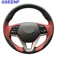 car steering wheel cover hand stitched black wine red leather anti slip for hyundai tucson 3 2015 2016 2017 2018 2019