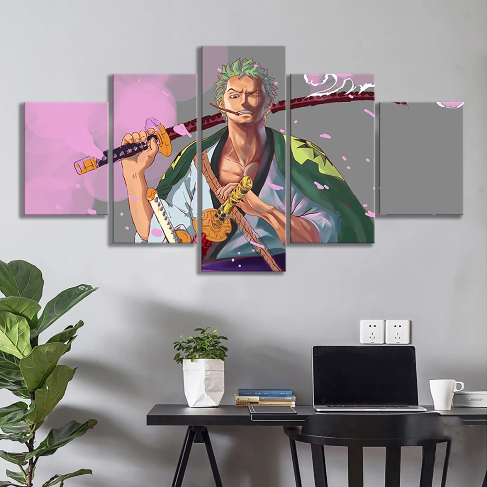 

5Pcs One Piece Japan Anime Zoro Cartoon Posters Canvas Wall Art Pictures Decoration Living Room Accessories Home Decor Paintings