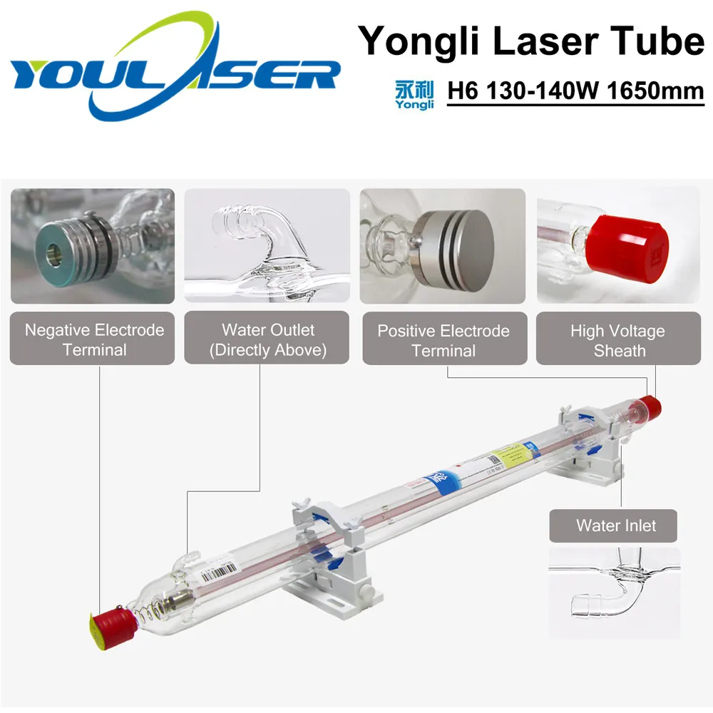 Yongli 130 Вт 140 H6 CO2 длина лазерной трубки 1650 диам. 70 мм деревянная коробка упаковка