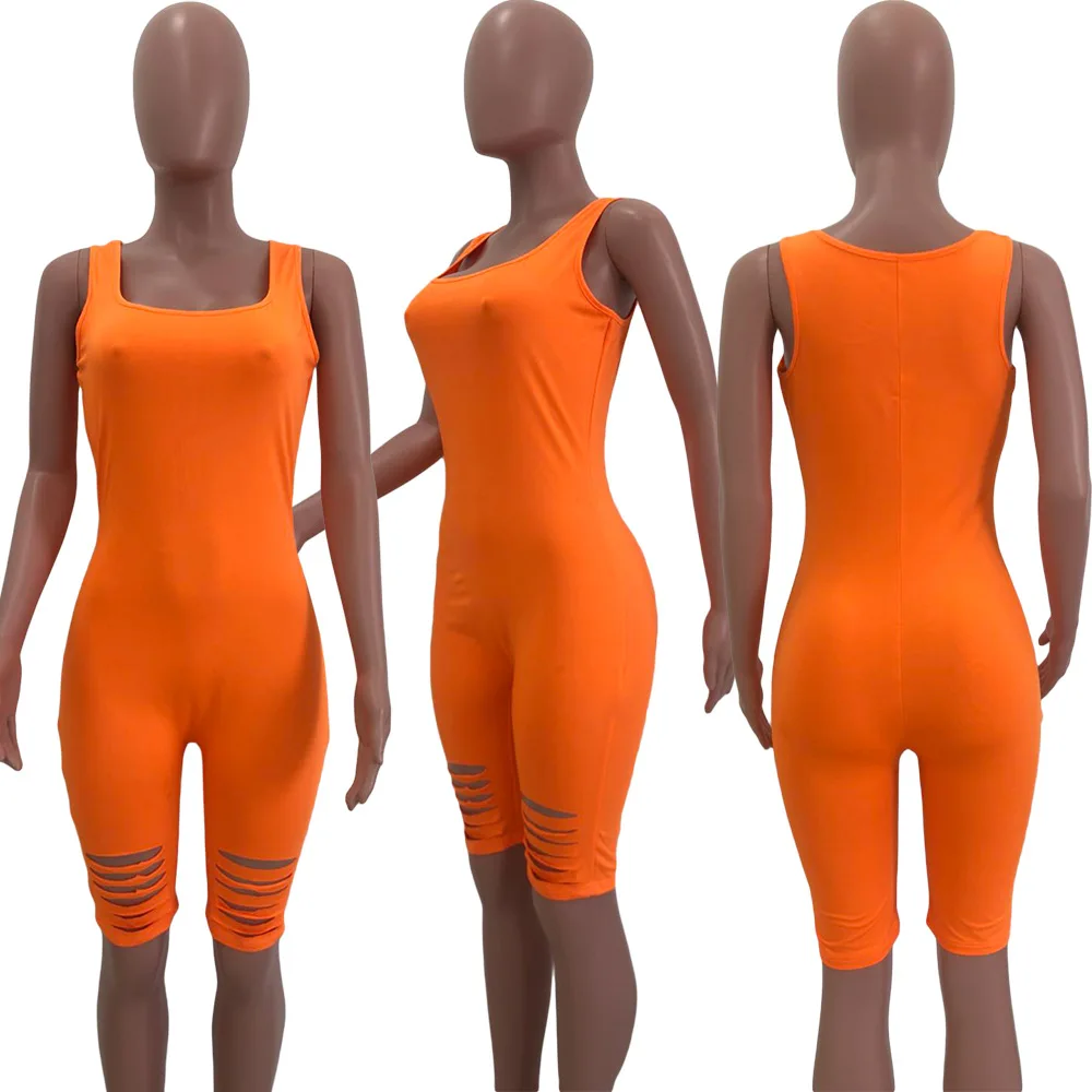 

New hot-selling jumpsuit solid color sexy fashion burn flower jumpsuit square neck vest tight package buttock jumpsuit