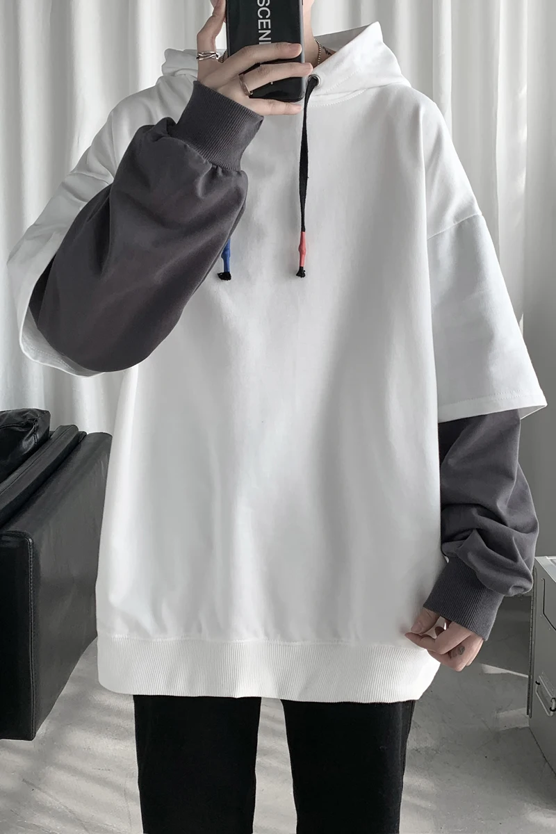 2021 Для мужчин с капюшоном в стиле пэчворк длинным рукавом Пуловеры карманами