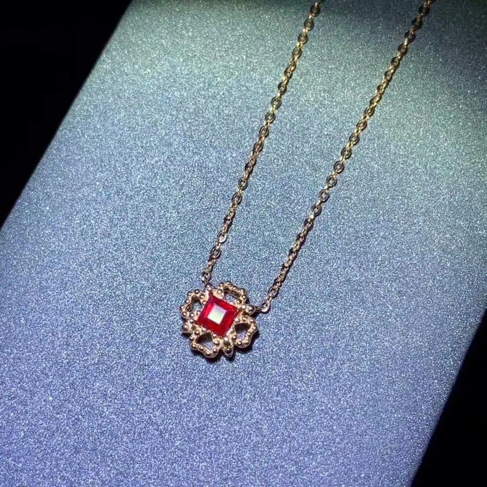 

SHILOVEM 18K GOLD REAL NATURAL RUBY GEMSTONE PENDANTS NECKLACE WOMEN FINE NEW GIFT CHRISTMAS GIFT 3.5MM DZ3.53.5890H