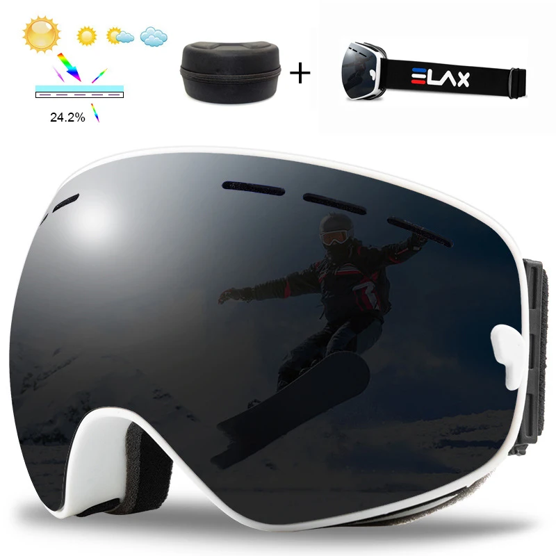 ELAX Double Layers Ski Goggles Anti-fog UV400 Spherical Ski Glasses Skiing Snow Snowboard Goggles Ski Eyewear with BOX 