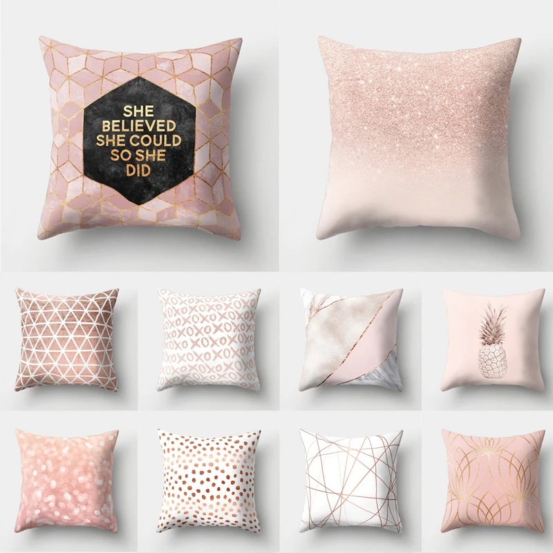 

45x45 декоративная наволочка с ресницами, розовое золото, квадратная наволочка для гостиной, Геометрическая, фантастическая, Полиэстеровая наволочка для подушки, домашняя