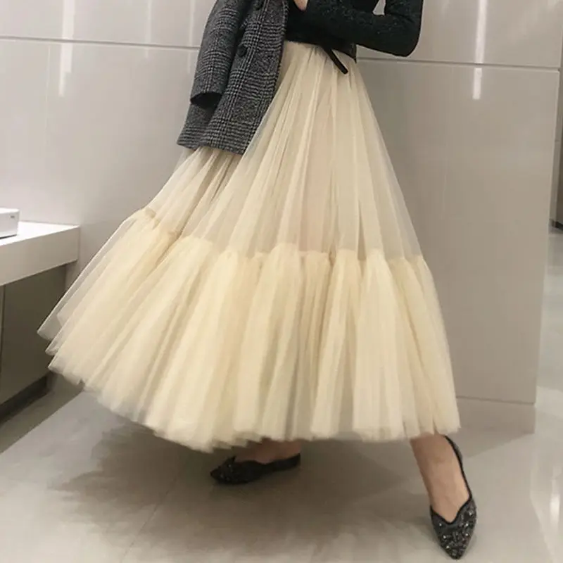 

Gauze skirt girl student A-line skirt medium length summer pleated skirt slim fairy skirt pompous skirt