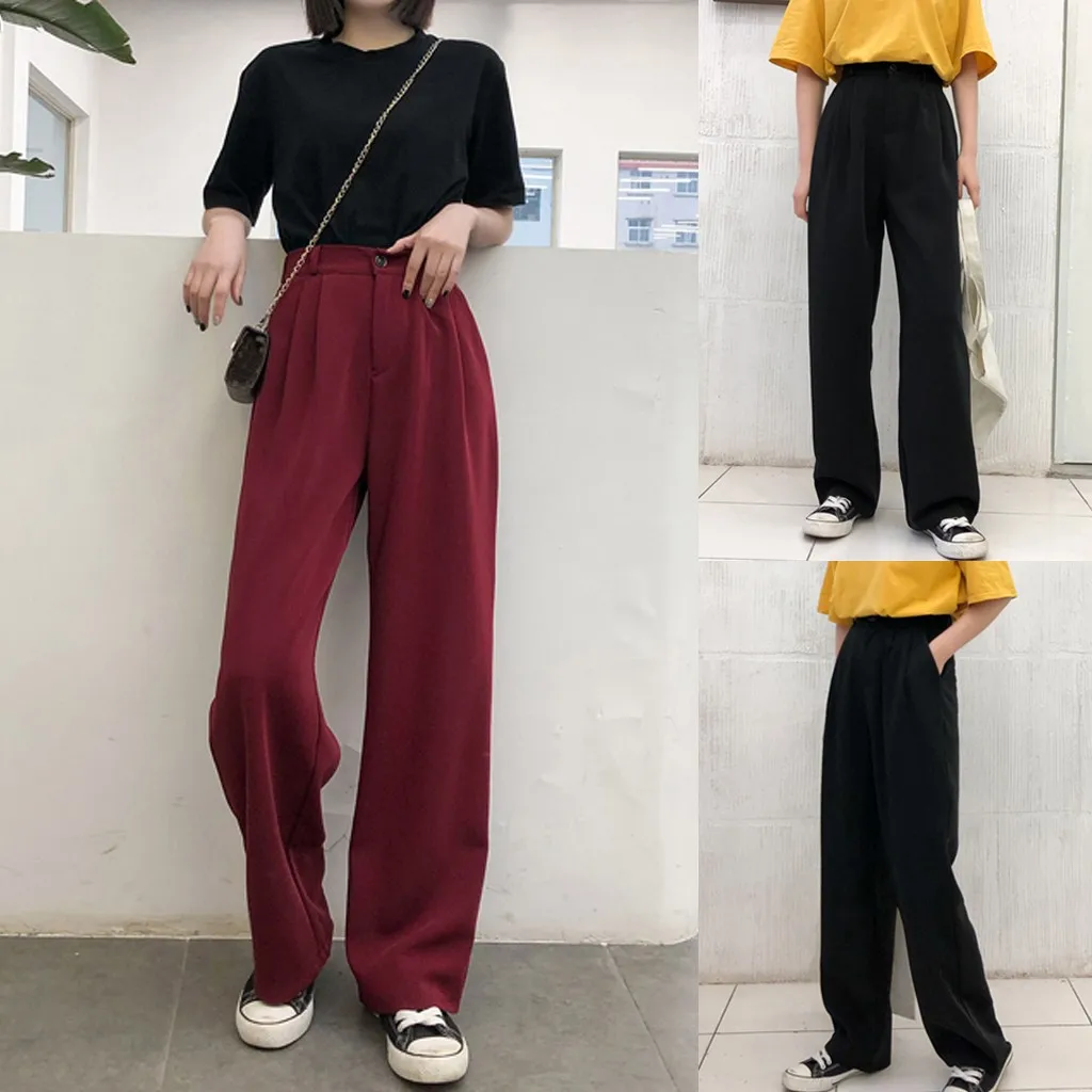 Новые зимние женские широкие брюки с высокой талией и карманами однотонные сезон