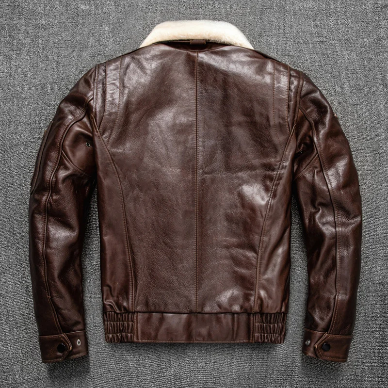 Мужская кожаная куртка в стиле милитари темно-коричневая авиационная