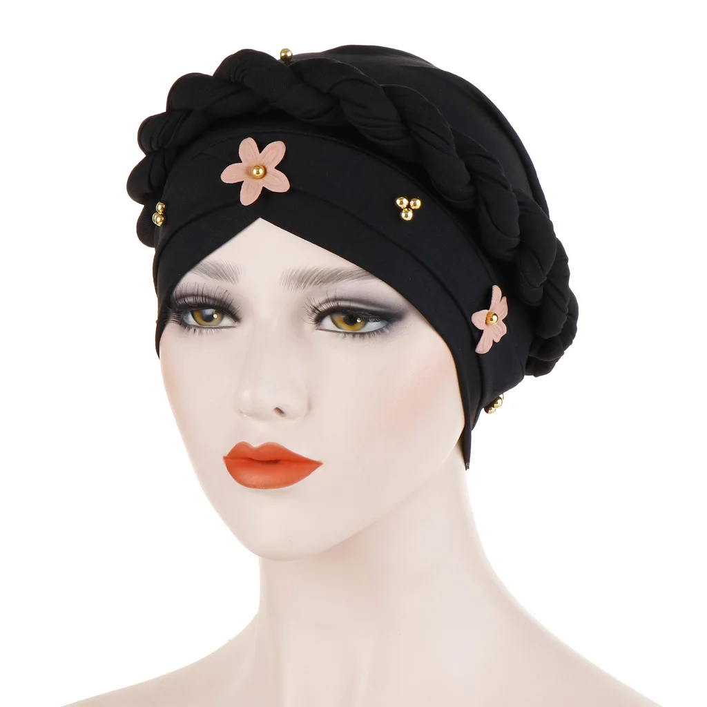 

Braid Wrap Flower Bead Jersey Hijab Muslim Fashion Elastic Headband Islamic Turban for Women Easy Cap Bonnet Headwraps Chemo Hat