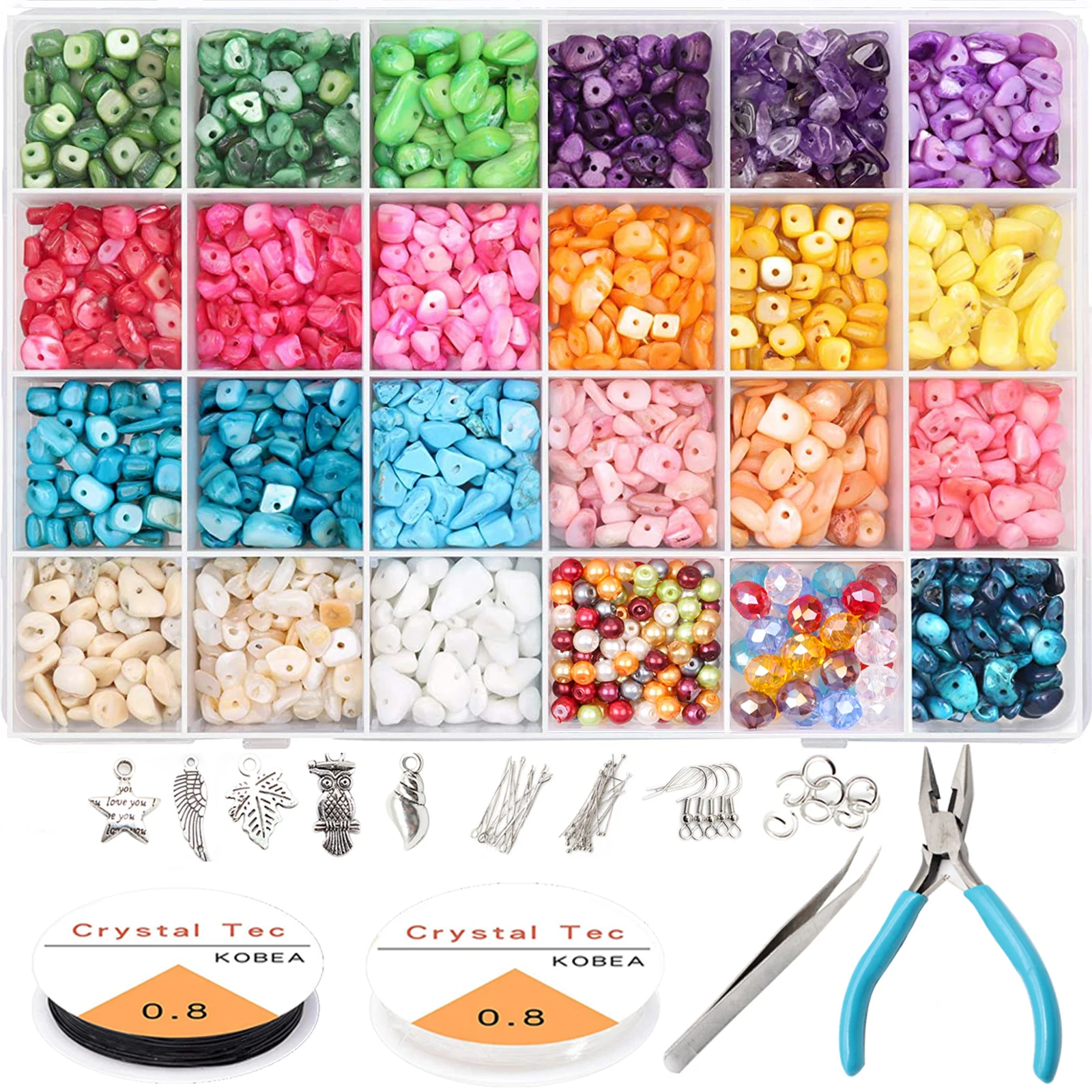 

Natural Gemstone Crystal Chip Beads With Spacer Stone Beads Kit for DIY Necklace Bracelet Earring Jewelry Making Supplies