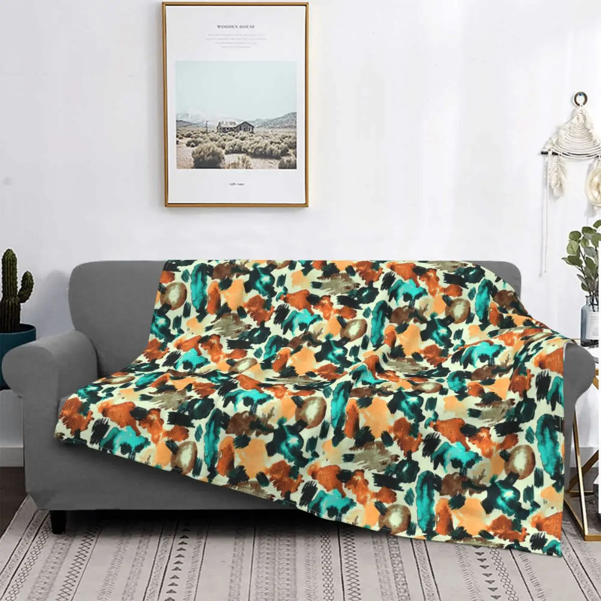 

Одеяла с абстрактными акварельными кисточками, декоративные ультрамягкие флисовые одеяла для постельного белья, тонкое плюшевое покрывал...