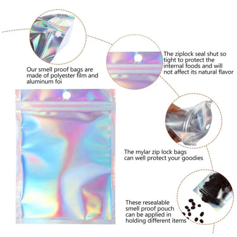 10Pcs 7.5x10/8.5x13/10x15mm Iridescent Holographic Plastic Opp Bag Pouch For Wrapping Favor Jewelry Packaging Business Wholesale - купить по