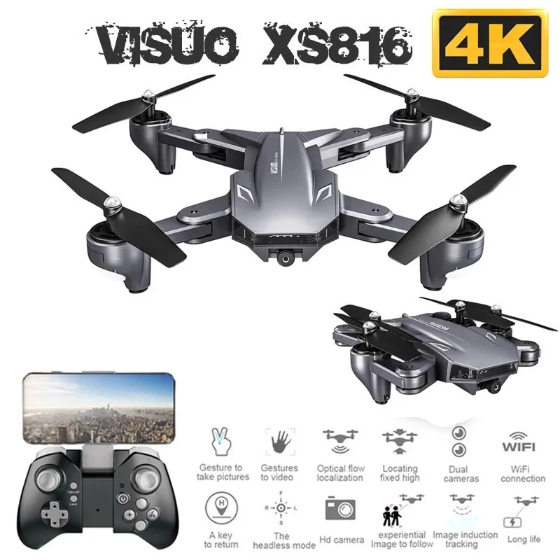 

Visuo XS816 RC Drone with 50 Times Zoom WiFi FPV 4K Dual Camera Optical Flow Quadcopter Foldable Selfie Dron VS SG106 M70