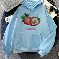 strawberry fruit casual hoodie sudaderas harajuku aesthetic blue tops hoodies women 2021 new winter korea fashion y2k sweatshirt