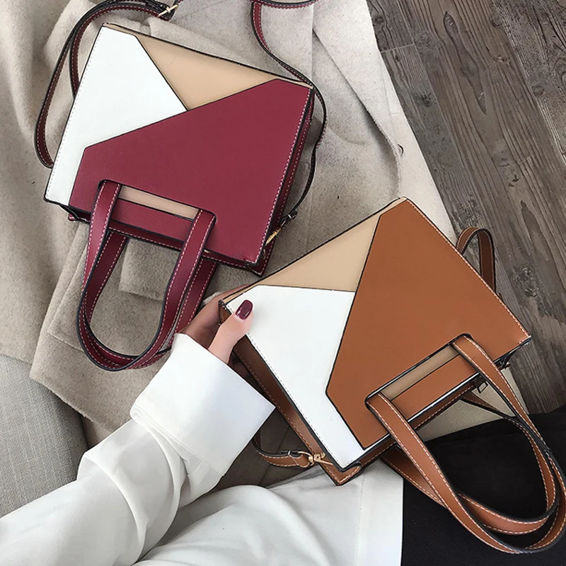 New Fashion Contrast Color Patchwork Handbags Women Designer Panelled PU Leather Crossbody Bags Sac A Main Femme Shoulder Bag
