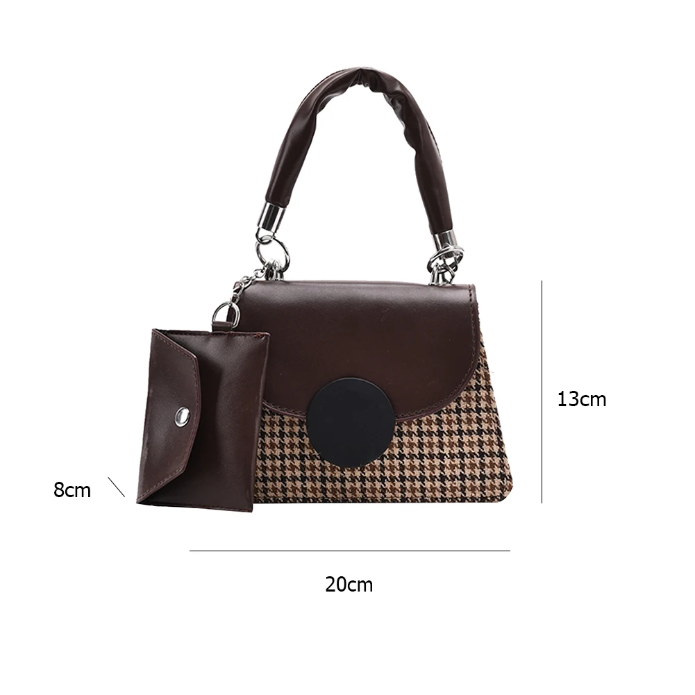 

2pc Casual Women PU Leather Splicing Messenger Handbags Vintage Autumn Winter Plaid Pattern Shoulder Crossbody Bag Composite Set