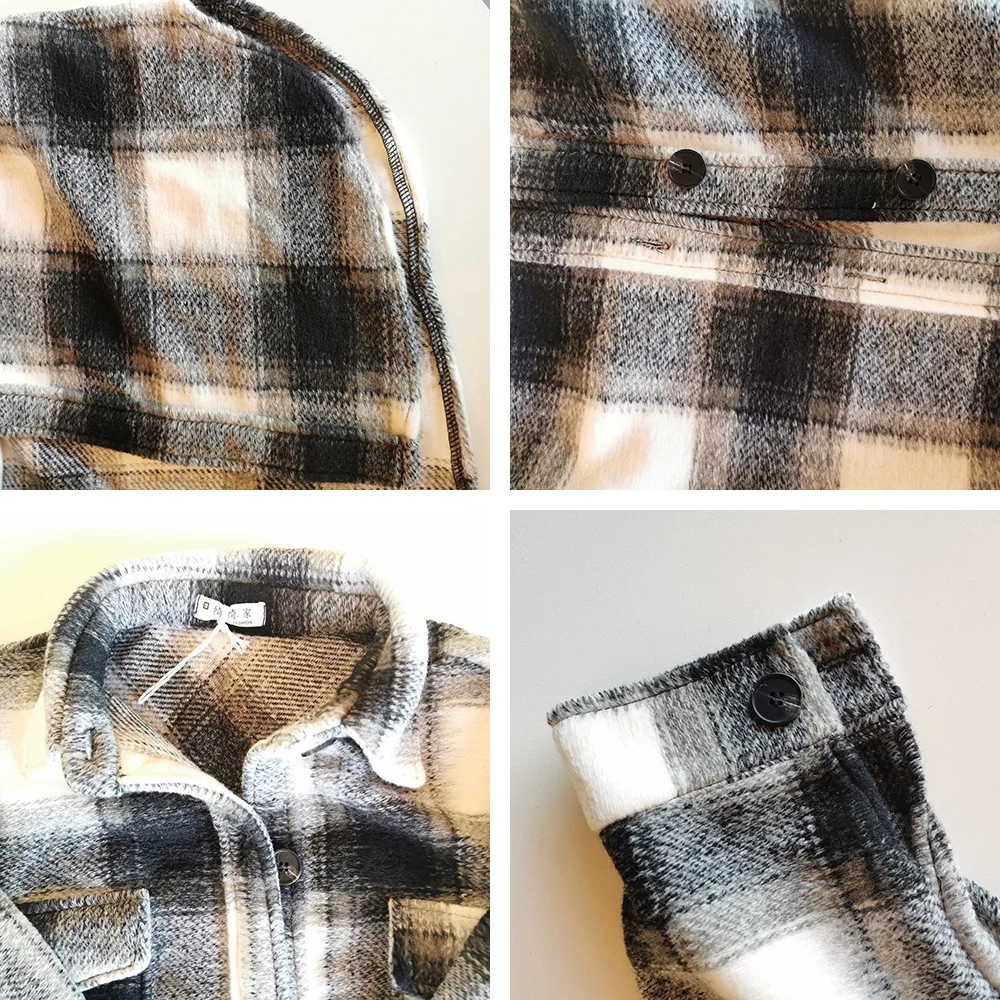 

Women Overcoat Mid-length Large Plaid Woolen Coat Stitching Single Breasted Loose Thin All-match Fashion Winter Korean Version