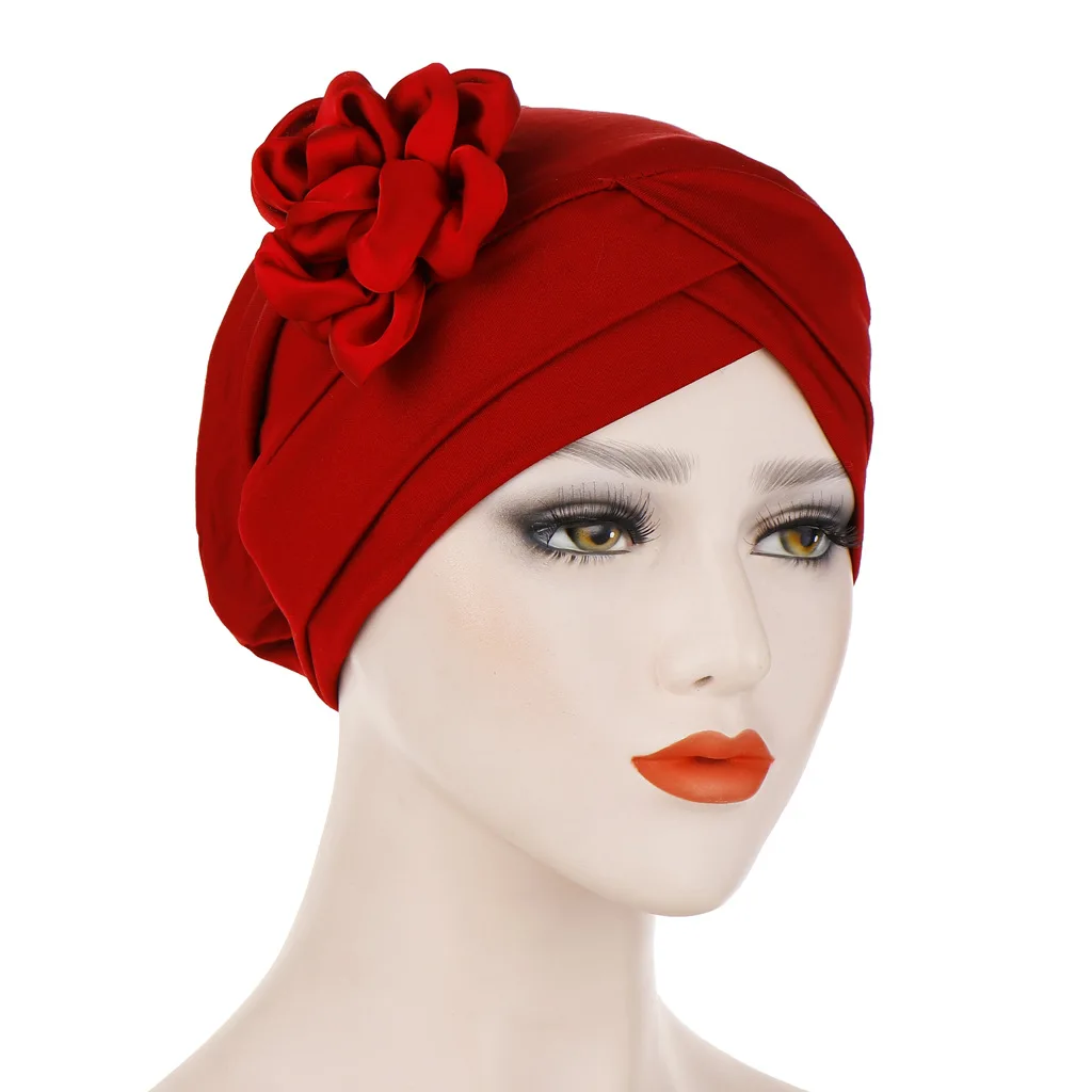 

Muslim Women Stretch Cross Flower Turban Hat Cancer Chemotherapy Chemo Beanies Caps Headwrap Hijab Hair Cover Accessories