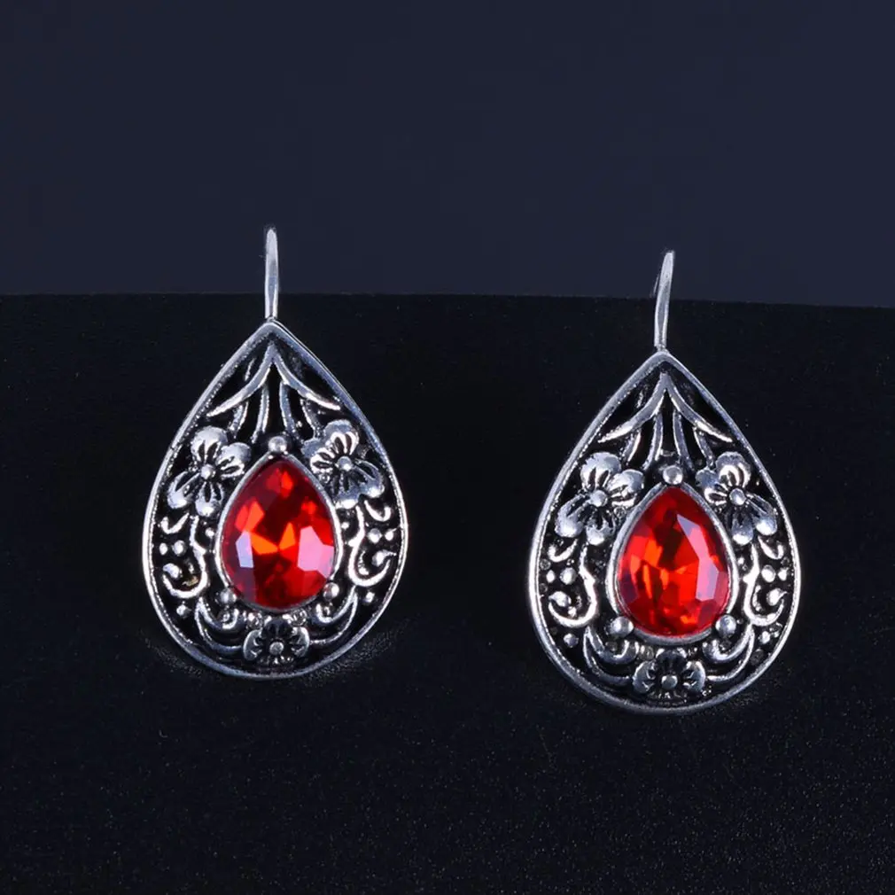 

New Drop Pear-shaped Retro Earrings Thai Silver Created Ruby Earrings 925 Silver Dangle Earrings Jewelry for Women
