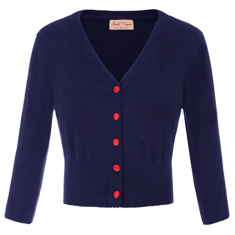 Navy Blue Belle Poque Женский вязаный свитер с вышивкой, кардиган, верхняя одежда, укороченная куртка, пальто, топы размера плюс с v-образным вырезом - Цвет: Navy Blue