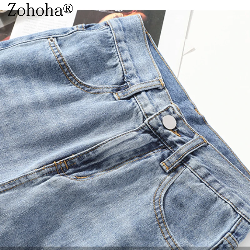

Zohoha 2021 Summer Women Jeans High Waist Straight Full Length Pants Slim and Thin Women Jeans Split Jeans