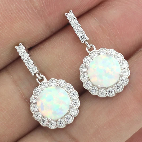 

Wholesale Retail Gorgeous Synthetic White Fire Opal Women Fashion Jewelry Stud Earrings Free Gift Box
