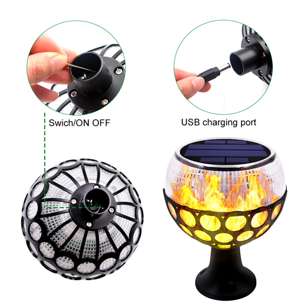 Уличный фонарь на солнечной батарее Модернизированный с мерцающим пламенем 96