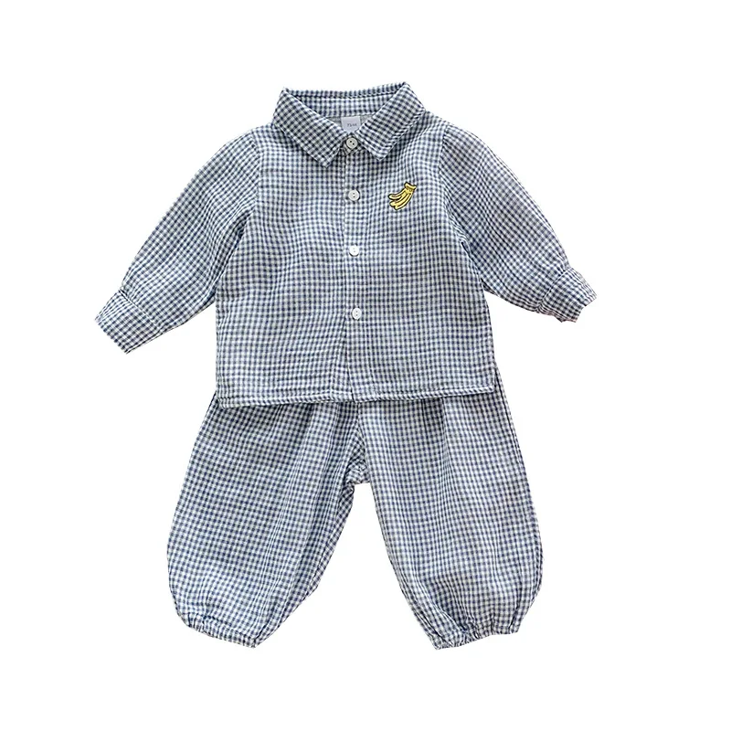 

WLG 2PCS Toddler Pajamas Kids Clothing Set Spring Autumn Plaid Pink Blue Shirt and Pant Set Baby Casual Pajama