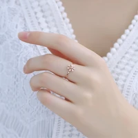 simple sun flower petals titanium steel ring cute rose gold small daisy flower couple rings jewelry for women