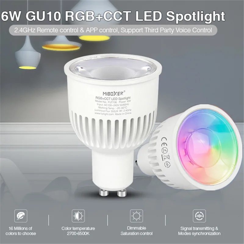 Светодиодный светильник FUT106 6 Вт GU10 RGB + CCT точечный MiBoxer FUT107 двойной белый AC100 ~ 240 В |