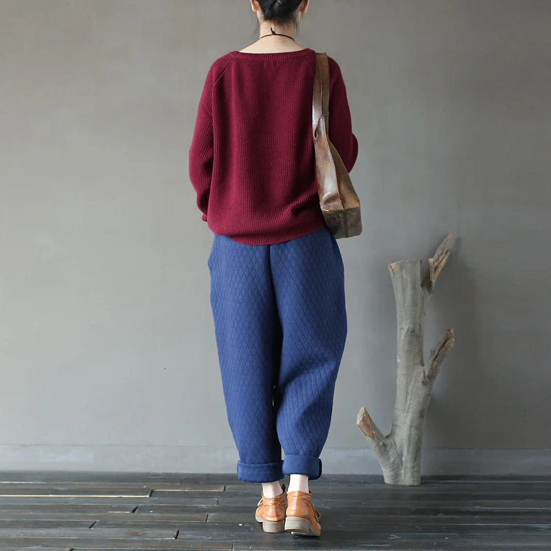 NINI WONDERLAND, Осень-зима, шаровары, женские, одноцветные, свободные, брюки, женские, утолщенные, теплые, эластичный пояс, повседневные штаны, большой размер
