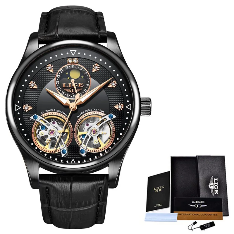 

LIGE Mens Watches Double Movement Automatic Watch Men 50 Meter Waterproof Wristwatch Fashion Business Sport Watch Relojes Hombre