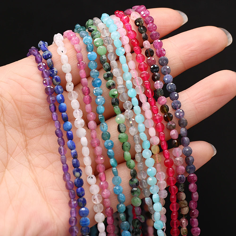 

2021New Style Natural Stone Beads Flat Round Section Loose Bead 4 MM For Jewelry Making DIY Necklace Bracelet Earrings Accessory