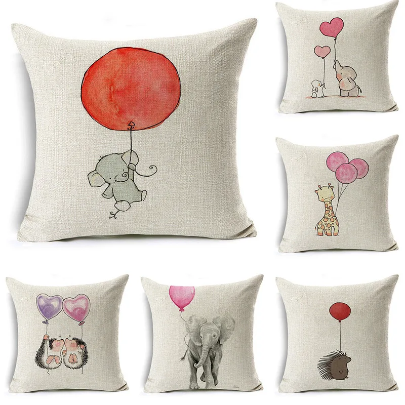 

Modern Cute Animal Pillowcase Balloon Elephant Heart Bear Linen Living Room Sofa Bedroom Office Decoration Cushion Cover 45*45CM