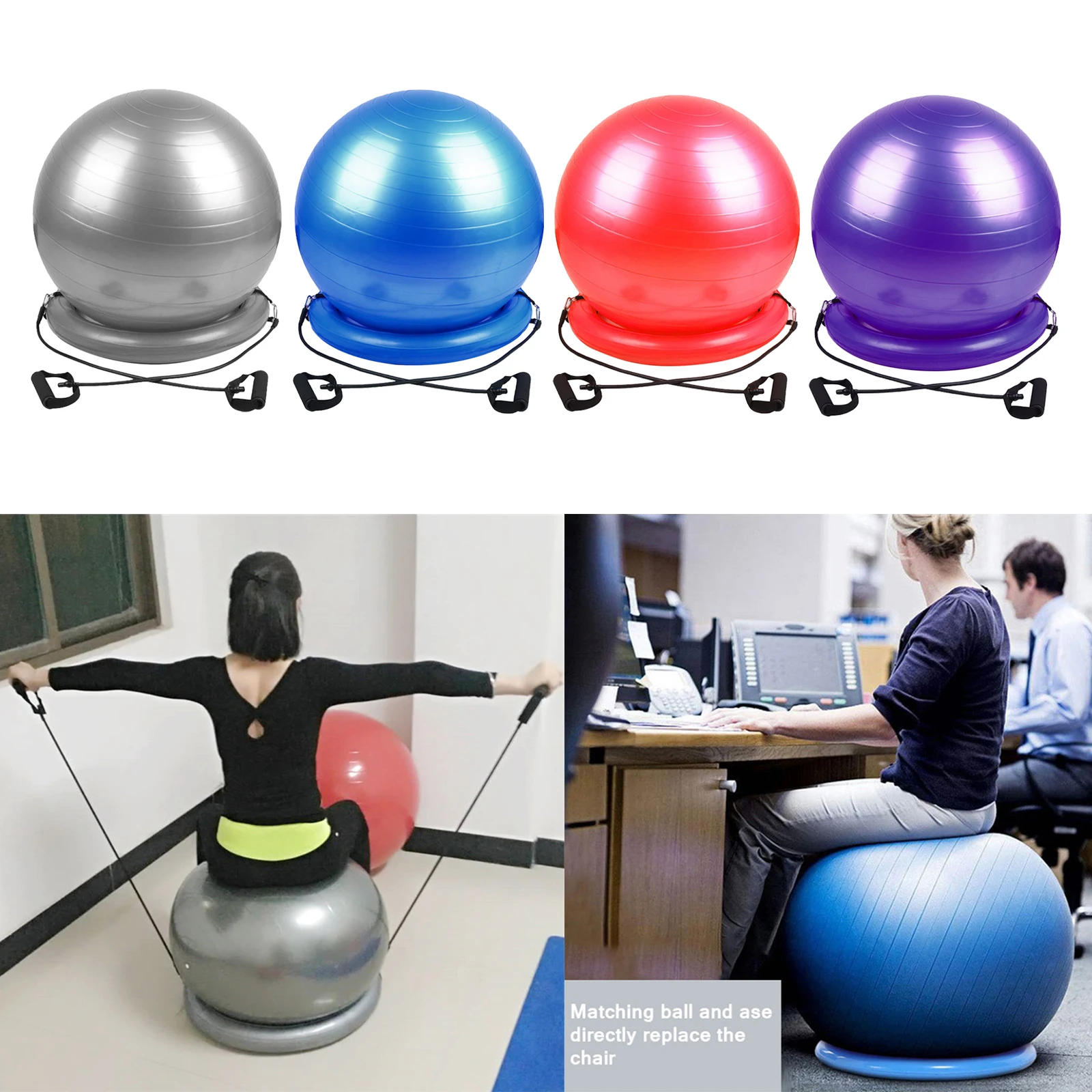 

Exercise Ball with Attachable Resistance Bands and Removable Stability Base -