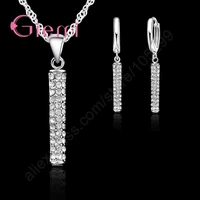 new fashion shiny cubic zirconia woman loop earring pendant necklace jewelry set 925 sterling silver white top quality