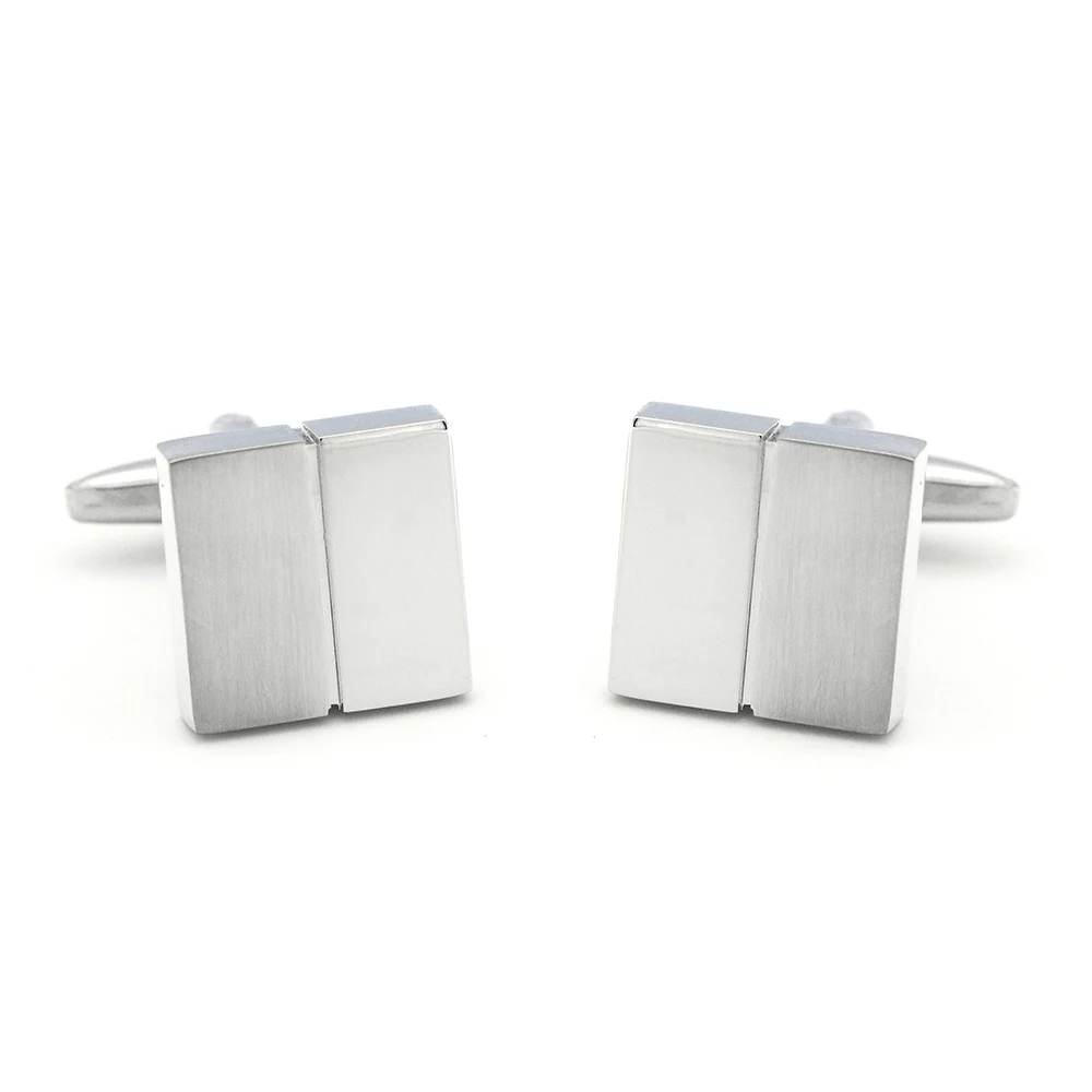 Men's Business Cufflinks Quality Brass Material Silver Color Metal Wire-drawing Square Design Cuff Links Wholesale &amp Retail |