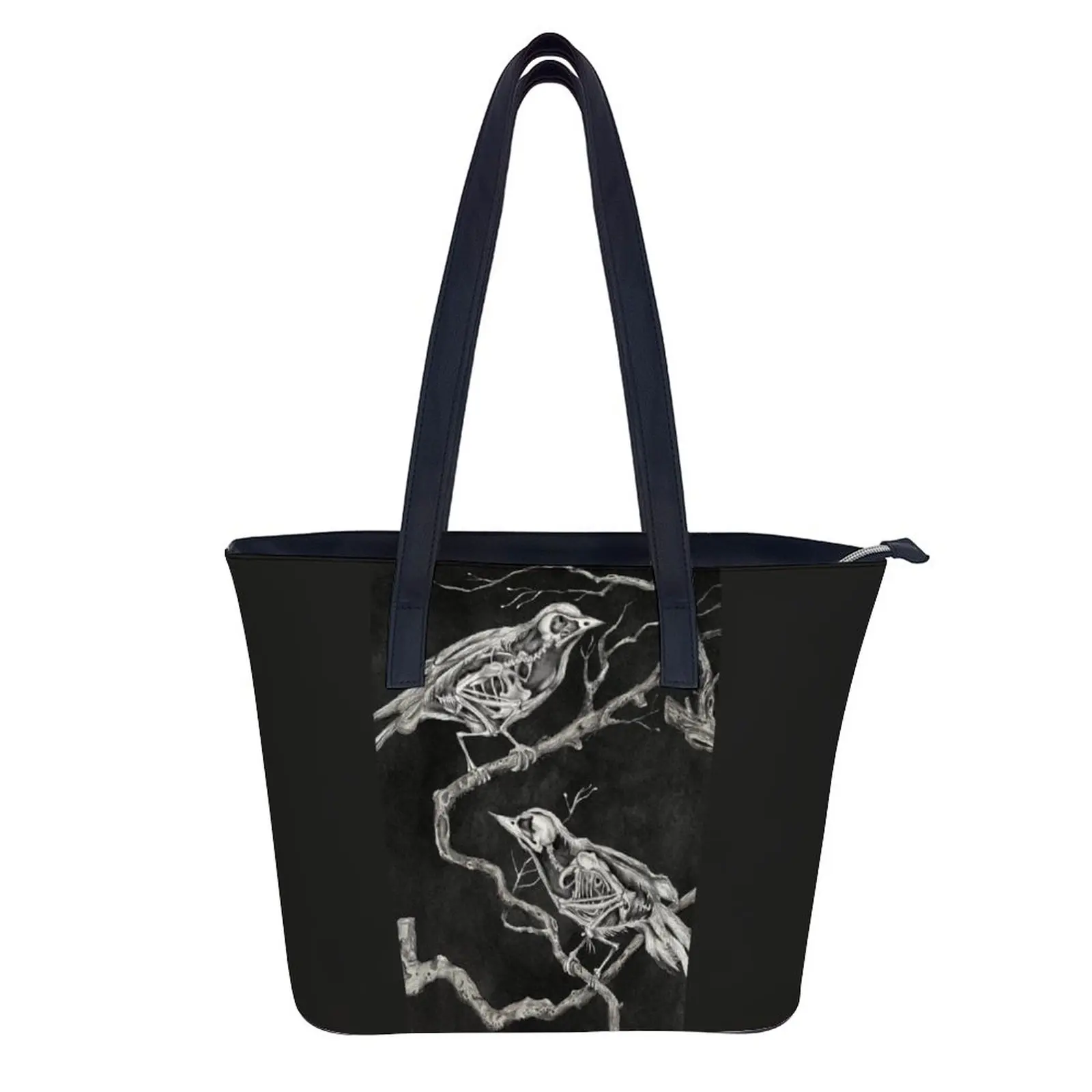 

Olvidos Skull Shoulder Bag Raven Branches Creepy Reusable Leather Handbag Female Picnic Belt Gifts Shopping Bag
