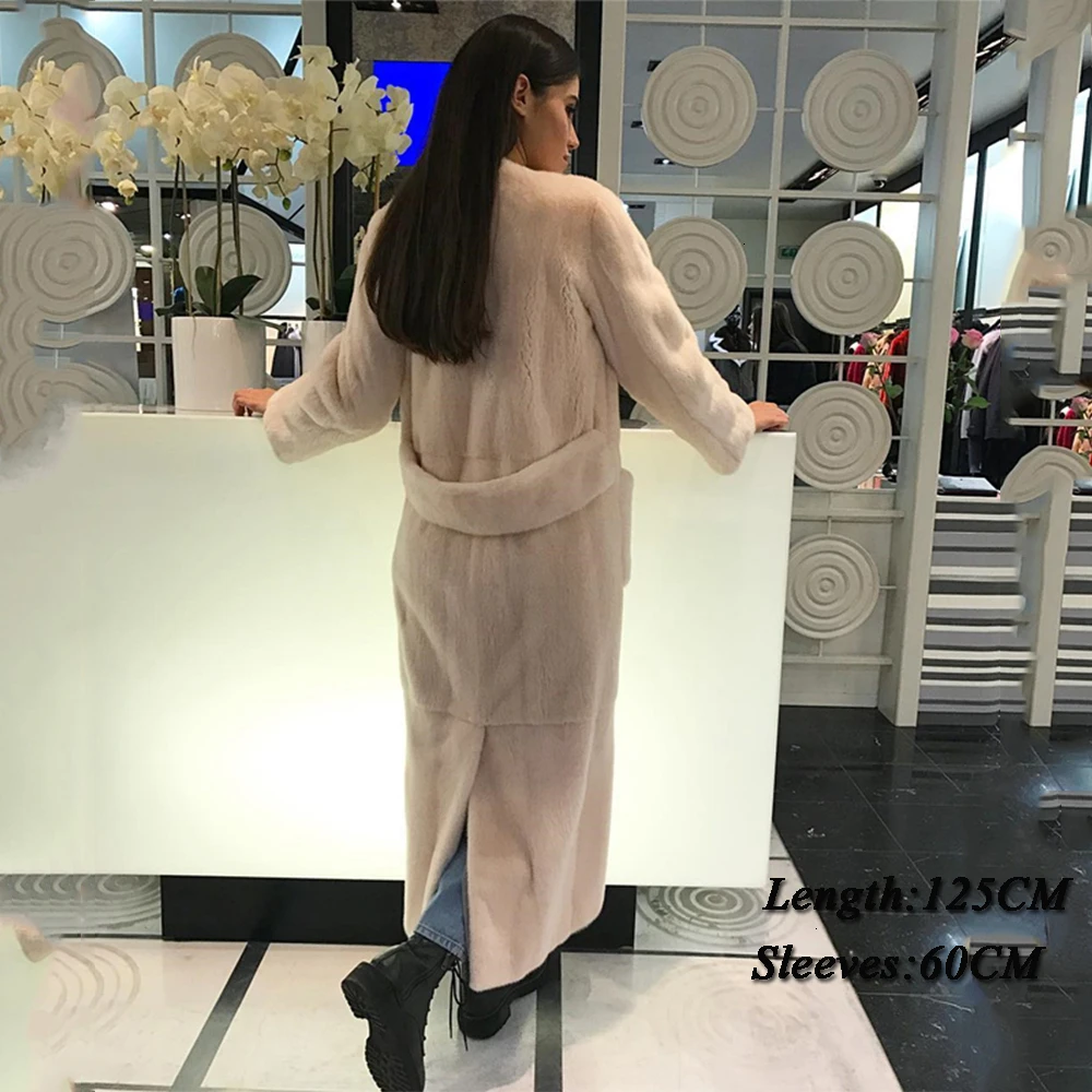 TOPFUR Genuine Blue Real Mink Fur Coat Women Winter Luxury Loose Belt Outertwear Temperament Fashion Real Fur Jacket Female