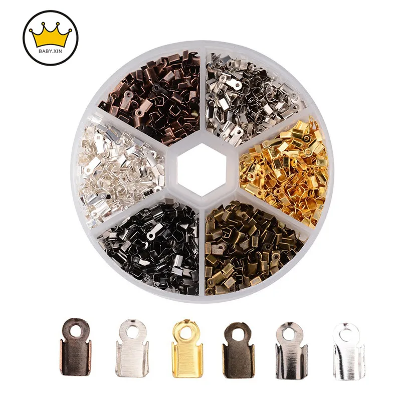 

1380pcs/ Box Iron Fold Over Cord Ends Terminators Crimp End Tips for Necklace Bracelets, DIY Gift Making bulk items wholesale