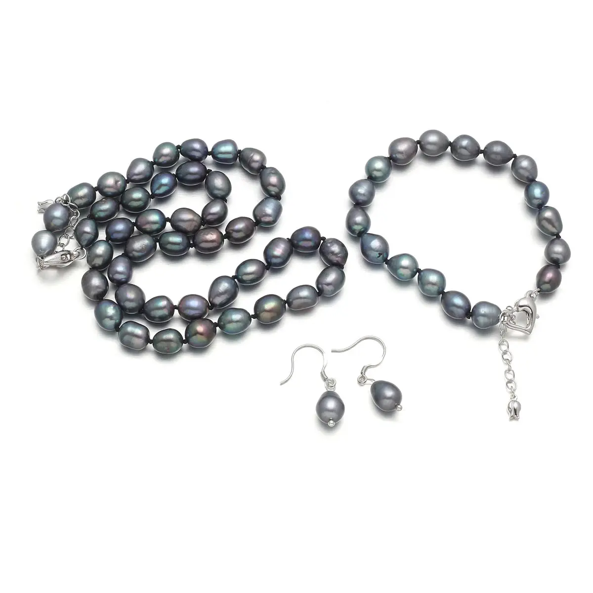 

Fashion Rice-Shaped Pearl Bracelet Necklace Earring Set Comfortable To Wear Ergonomic Design for Lady Wedding Jewelry Gift 8-9mm